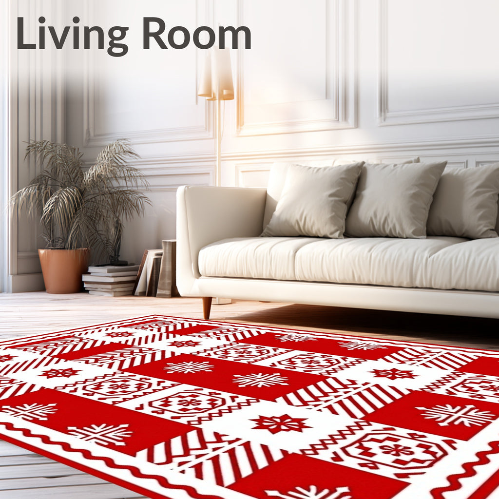 Red White Buffalo Check Medallion Rug