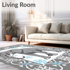 Gray Elephant Winter Snowflake Border Rug
