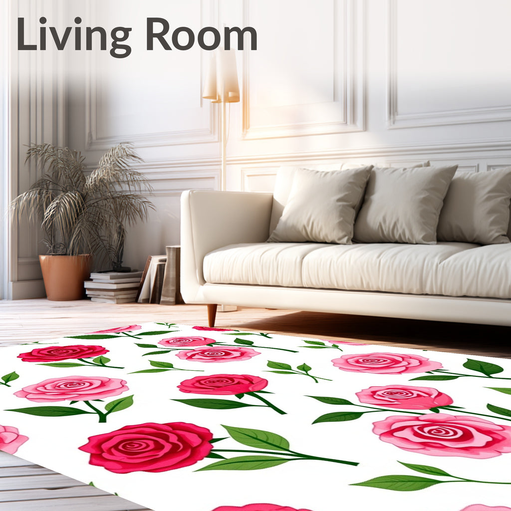 Romantic Pink Rose Garden Floral Rug
