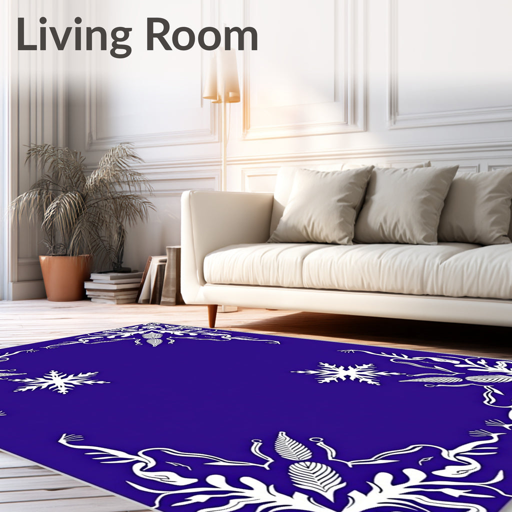 Azure Snowflake Floral Frame Rug