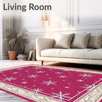 Crimson White Snowflake Border Area Rug
