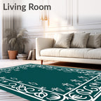 White Damask Snowflake Frame Teal Rug
