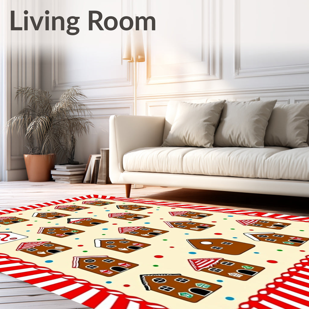 Festive Gingerbread Houses Scattered Dots Rug