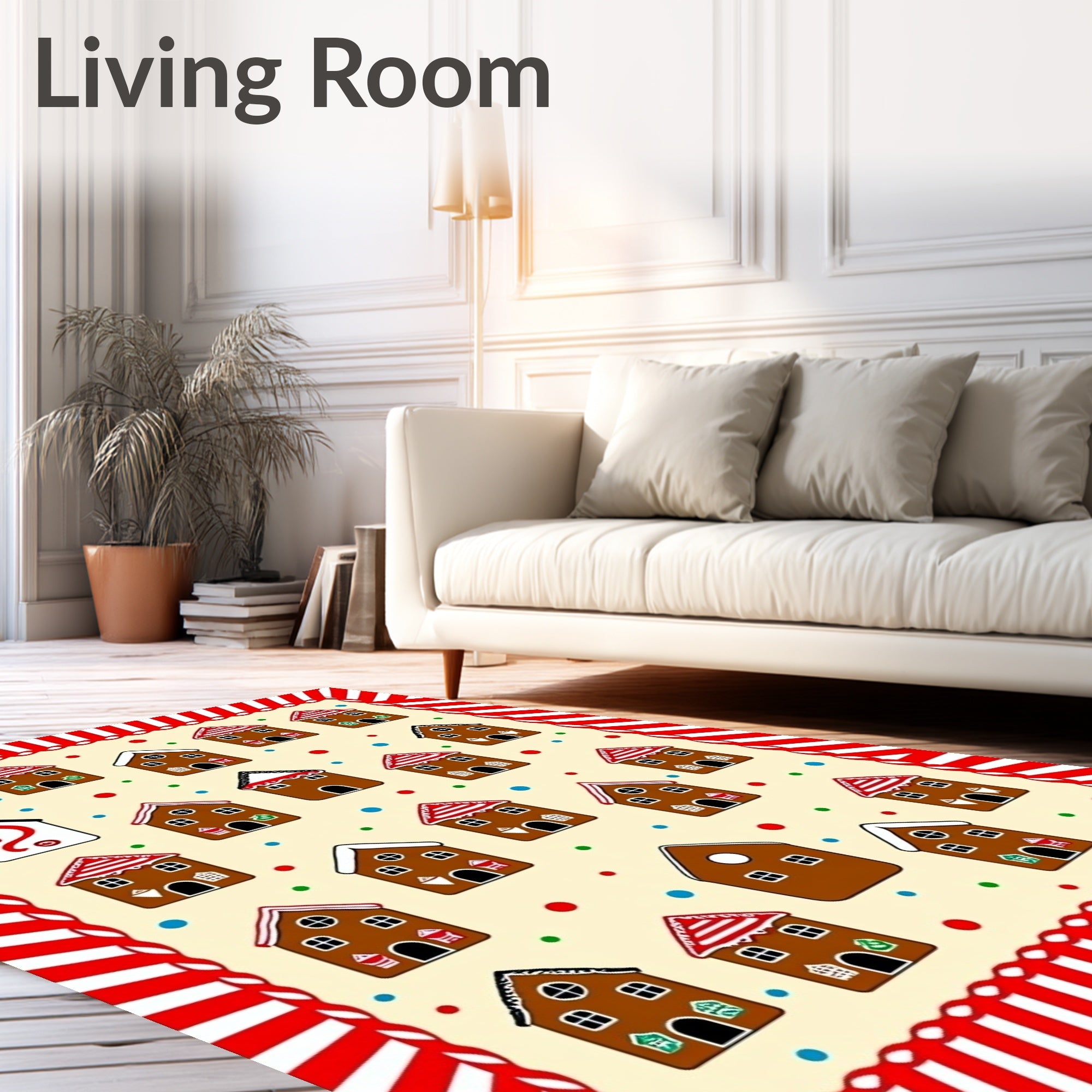 Festive Gingerbread Houses Scattered Dots Rug