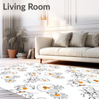 Whimsical White Cartoon Bird Floral Repeat Rug