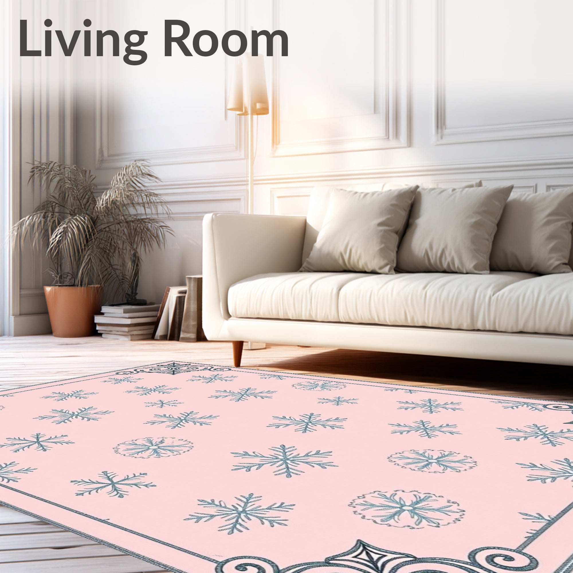 Pale Pink Snowflake Scatter Border Rug