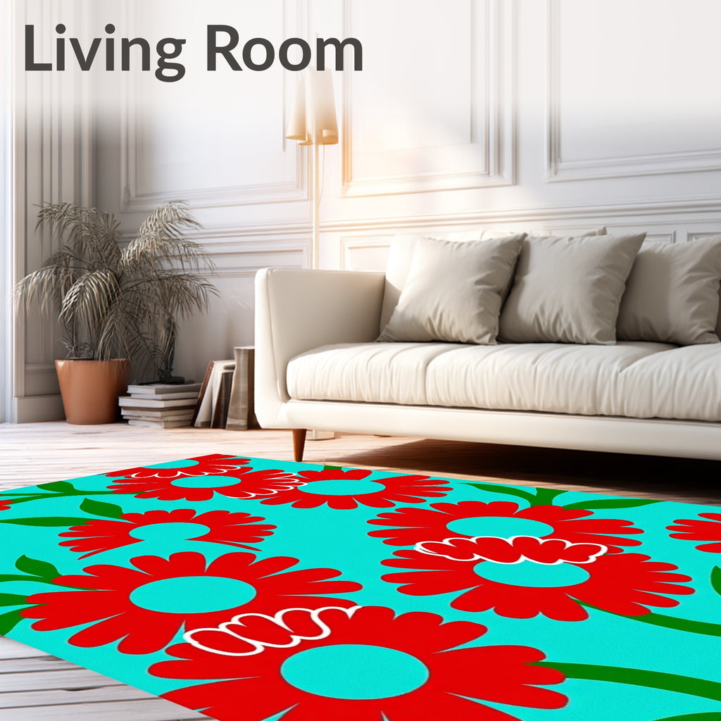 Retro Red Flower Garden Rug