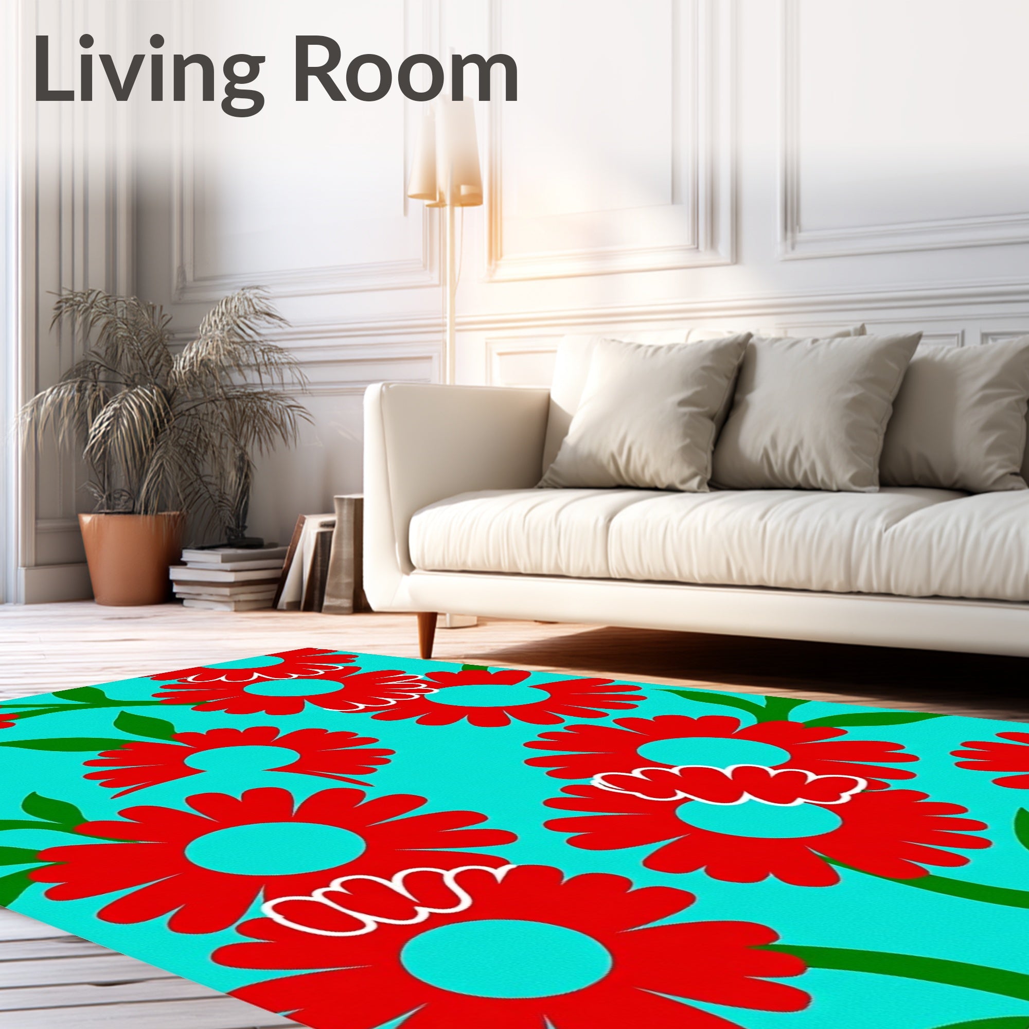 Retro Red Flower Garden Rug