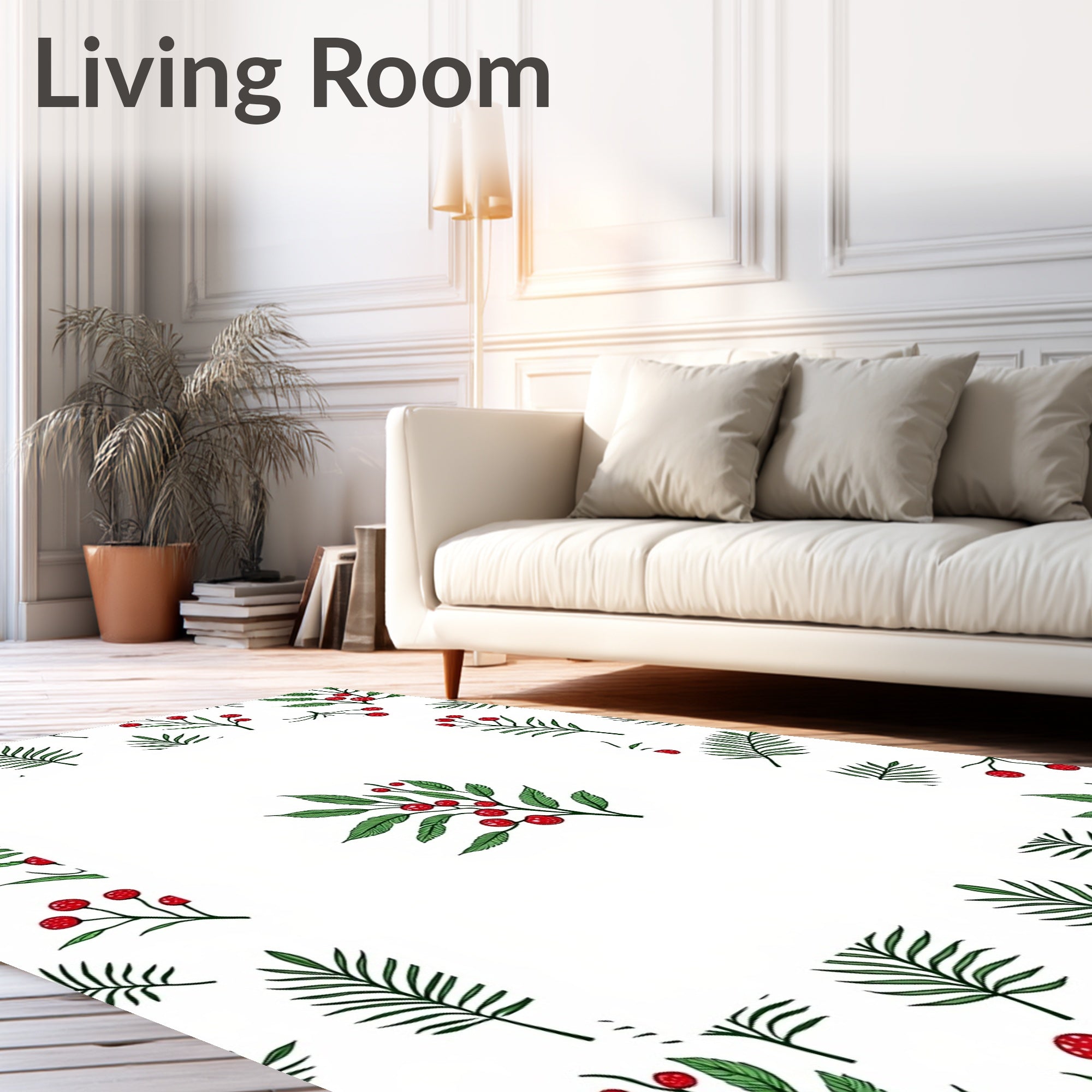 Green Red Berry Leafy Branch Border Rug