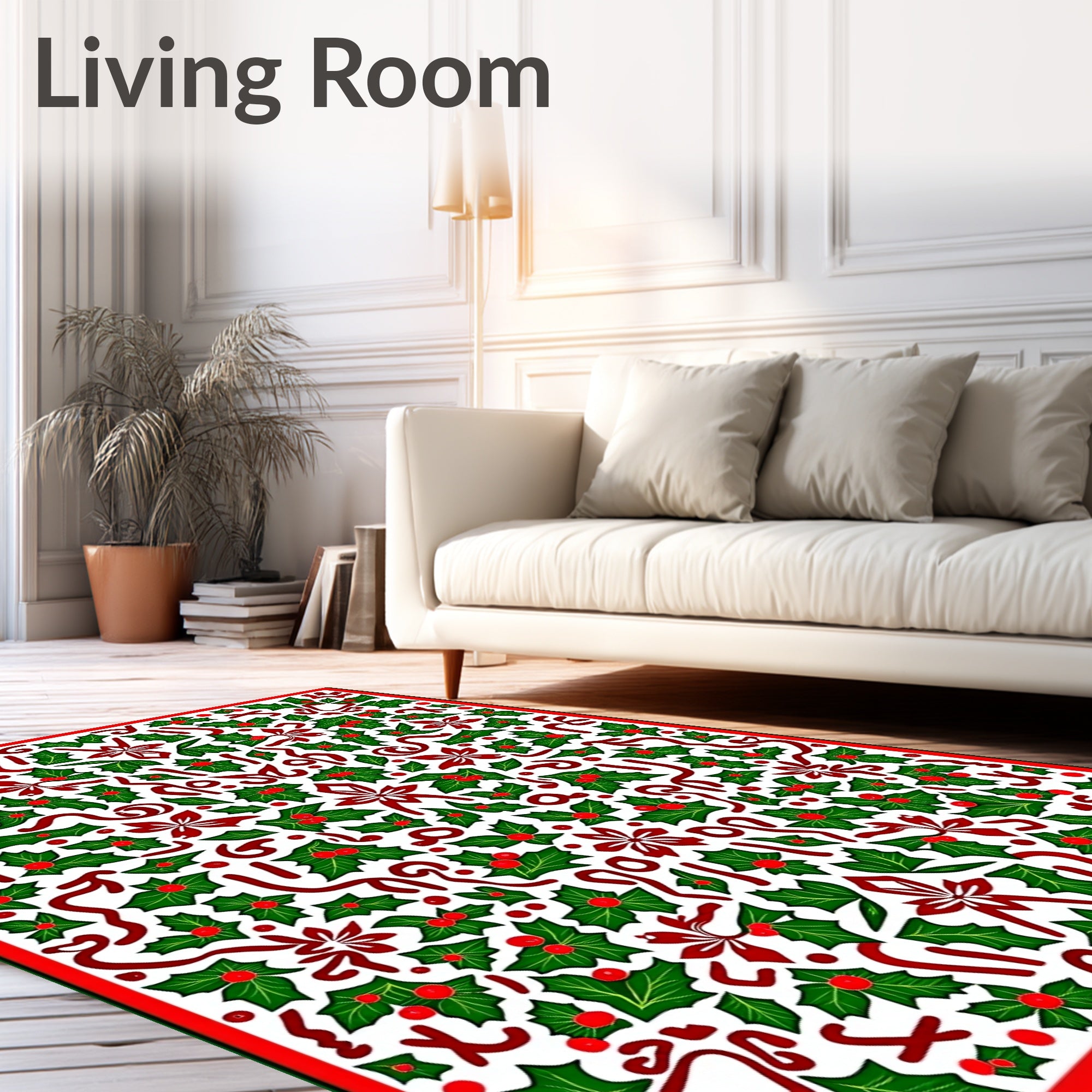 Festive Holly Berry Ribbon Arrangement Rug