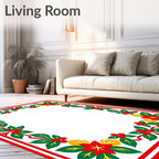 Crimson Poinsettia Holly Garland Border Rug