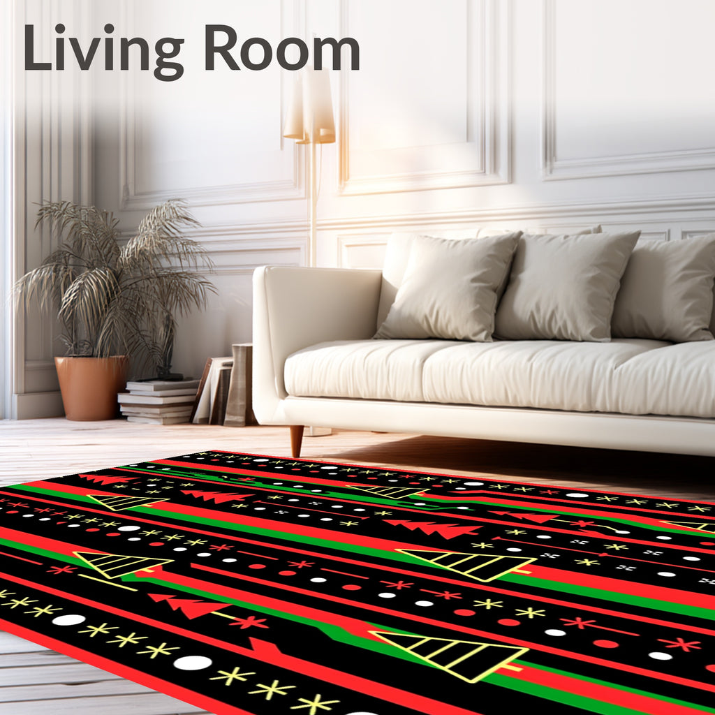 Red Green Black Festive Tree Stripes Rug