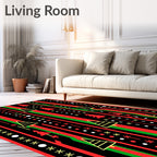 Red Green Black Festive Tree Stripes Rug