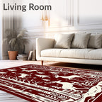 Red Forest Deer Winter Scene Rug