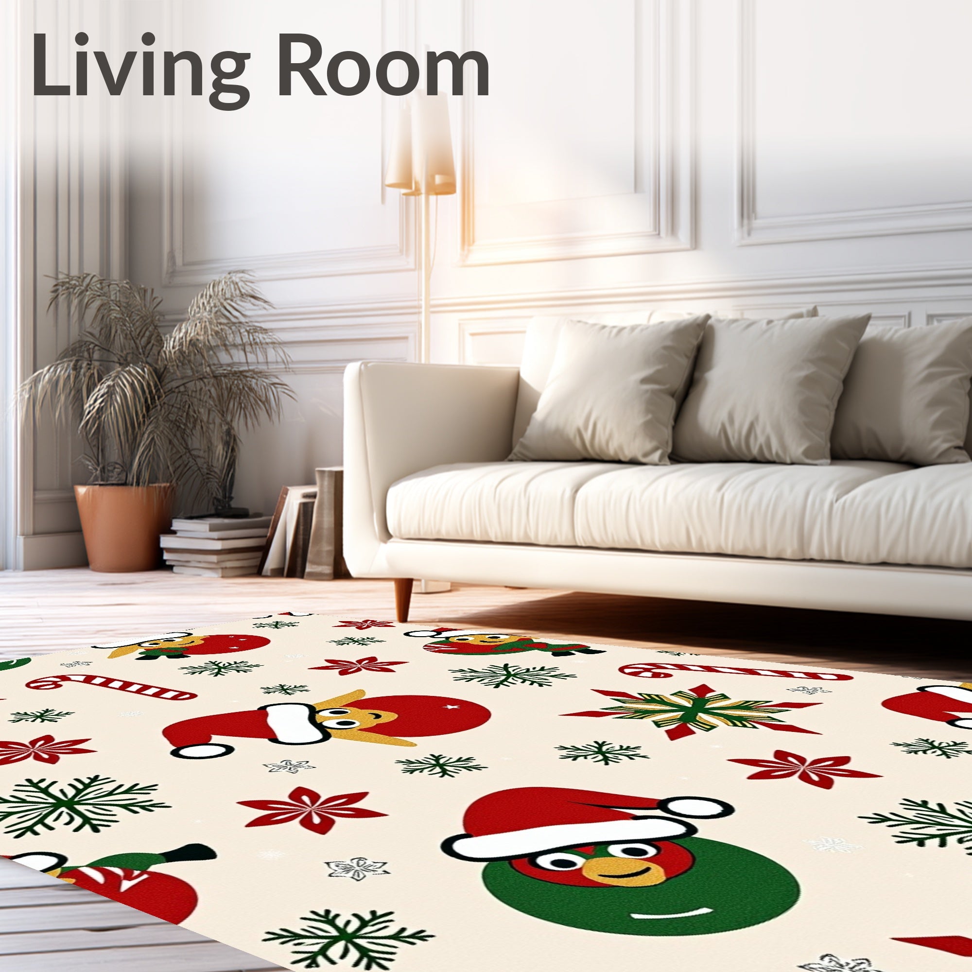 Jolly Christmas Figures Snowflakes Candy Canes Rug