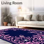 Navy Pink Symmetrical Floral Vines Rug