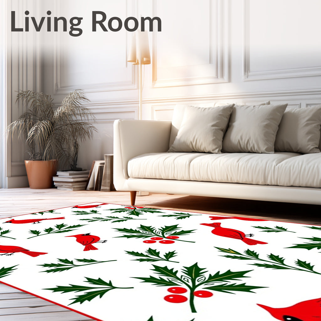 Red Cardinal Holly Berry Branch Rug