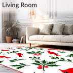 Red Cardinal Holly Berry Branch Rug