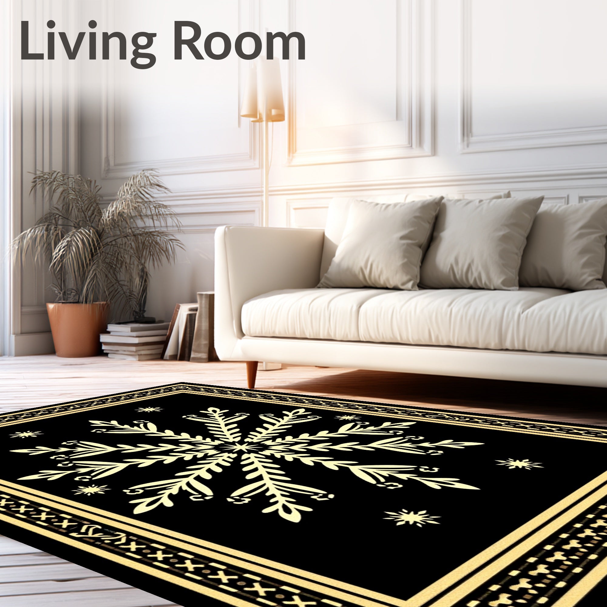 Elegant Black Gold Snowflake Medallion Rug