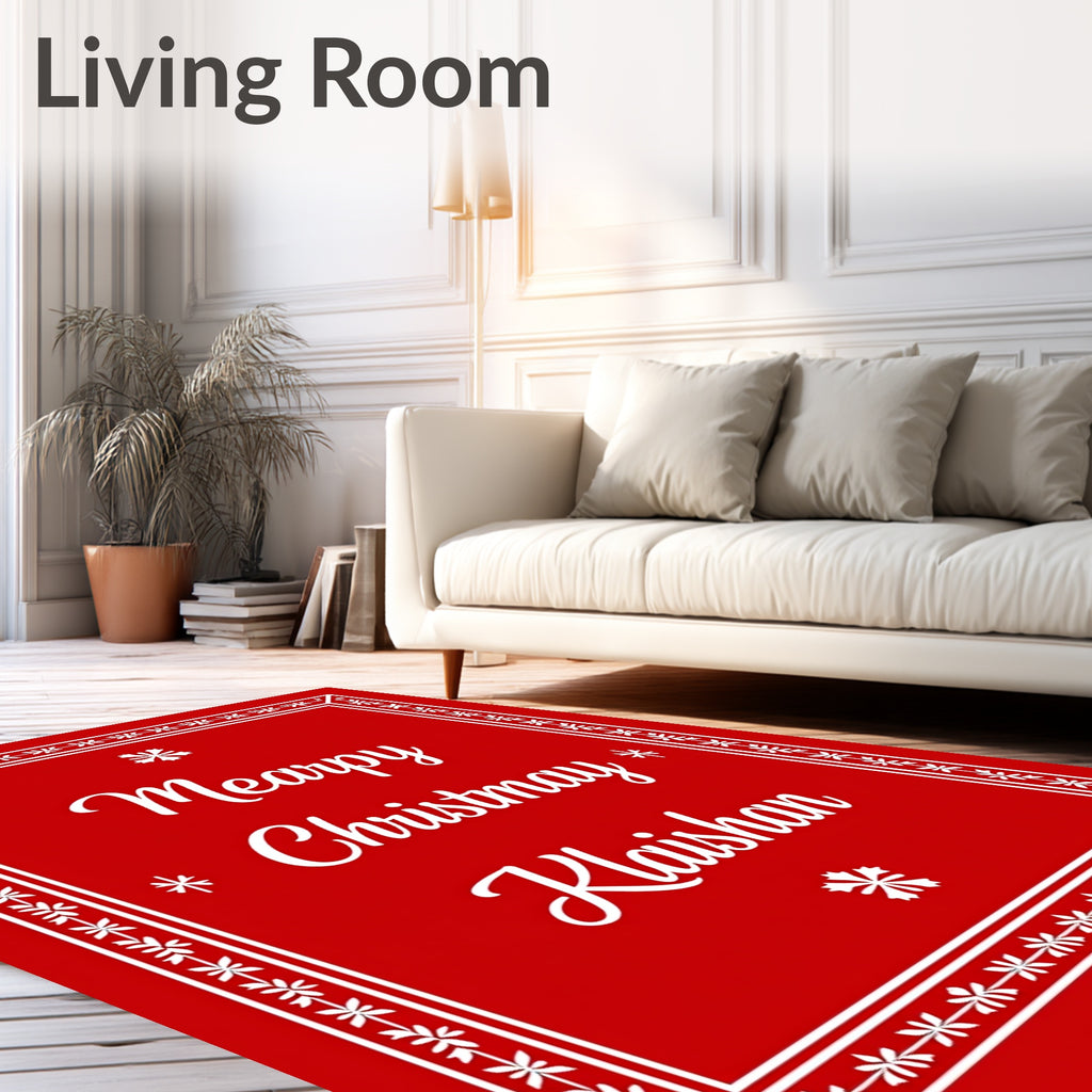 Red Snowflake Border Christmas Rug