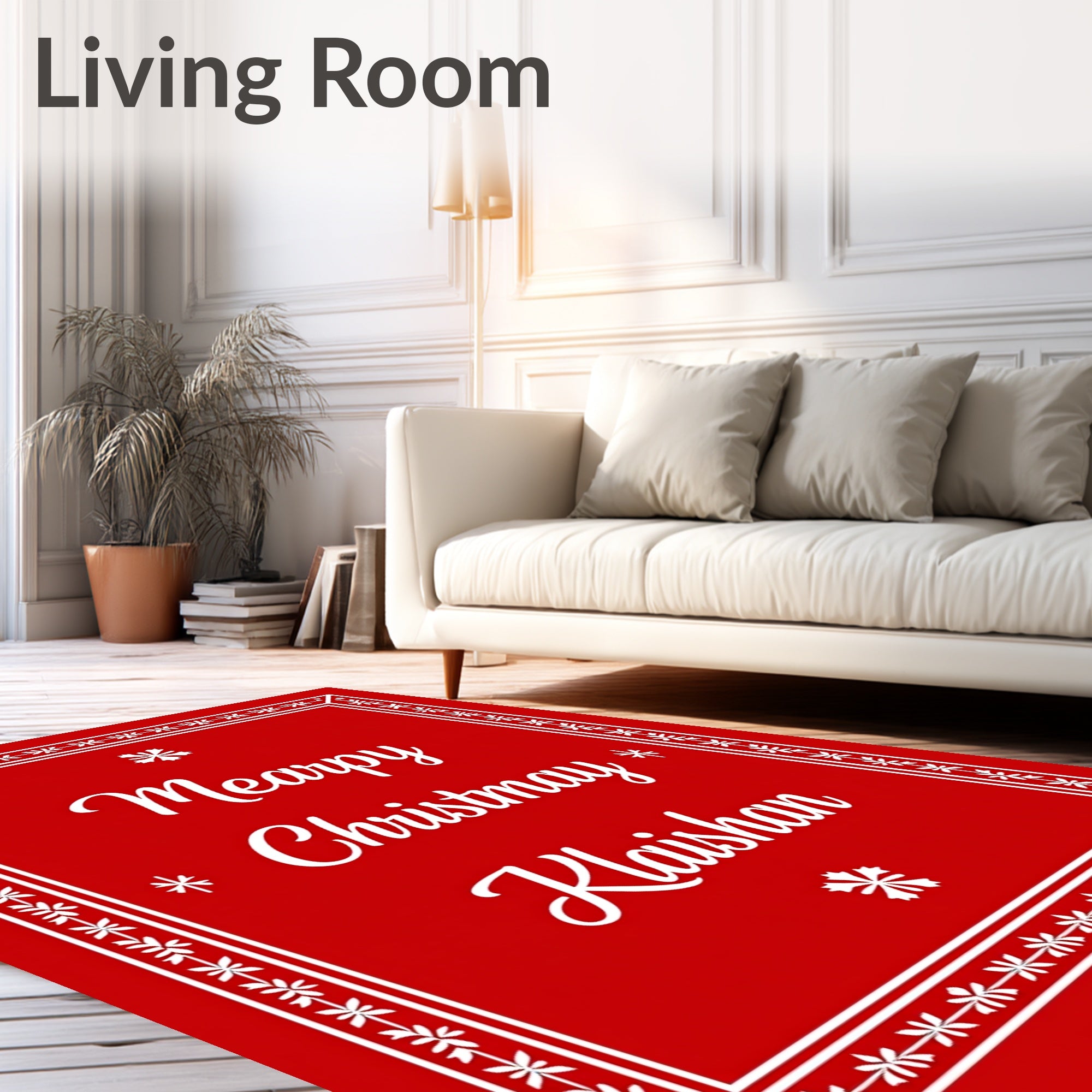 Red Snowflake Border Christmas Rug