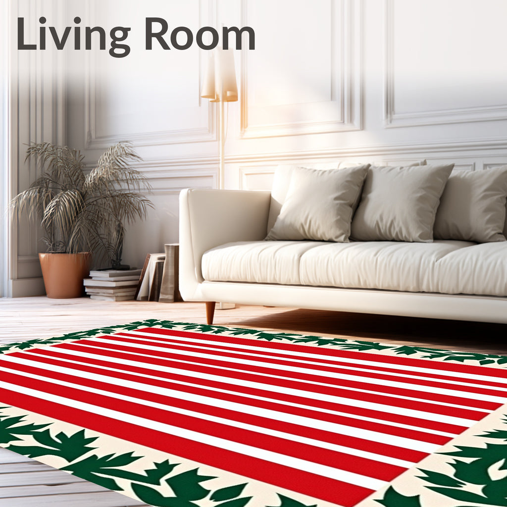Red White Vertical Stripes Holly Border Rug