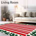 Red White Vertical Stripes Holly Border Rug