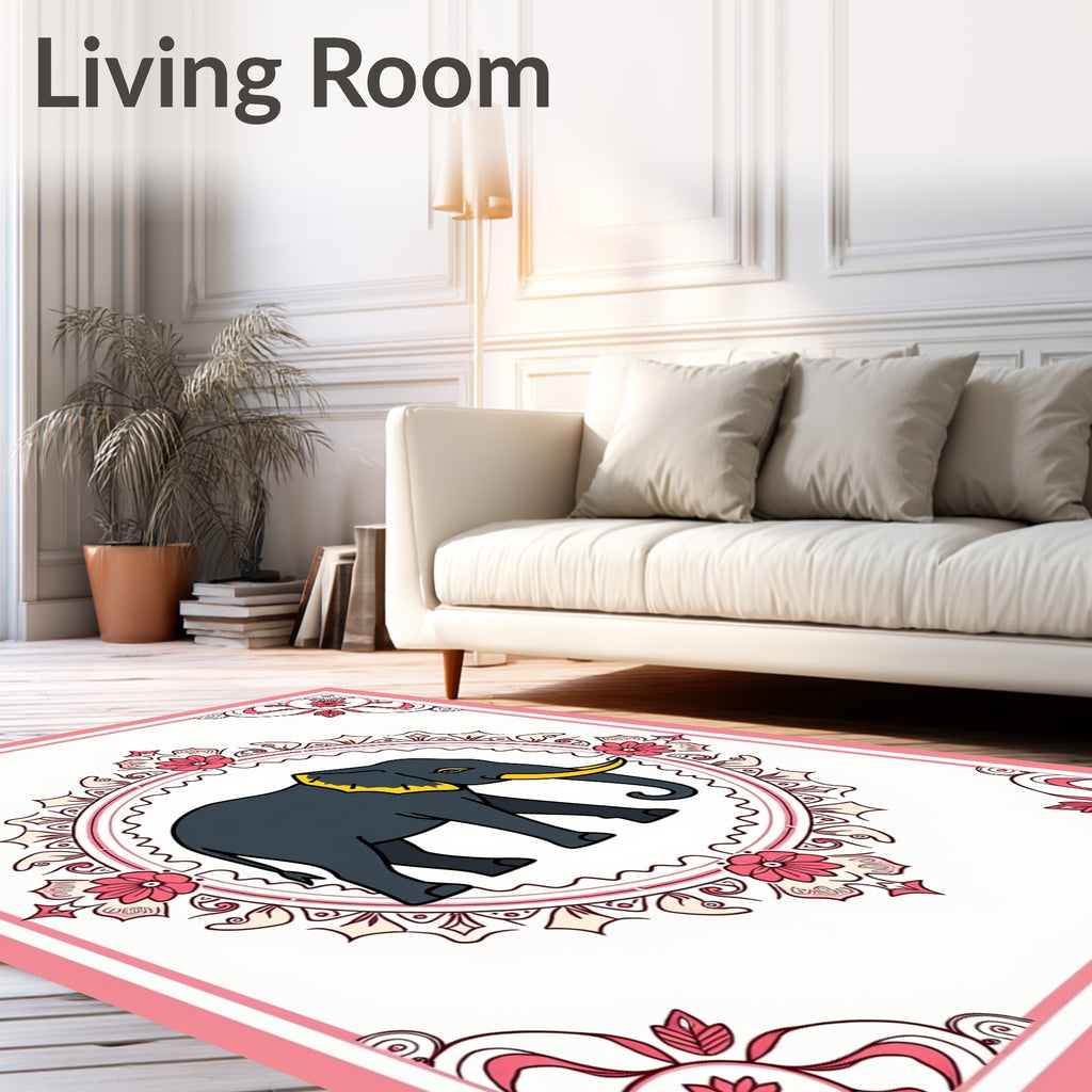 Pink Elephant Medallion Floral Border Rug