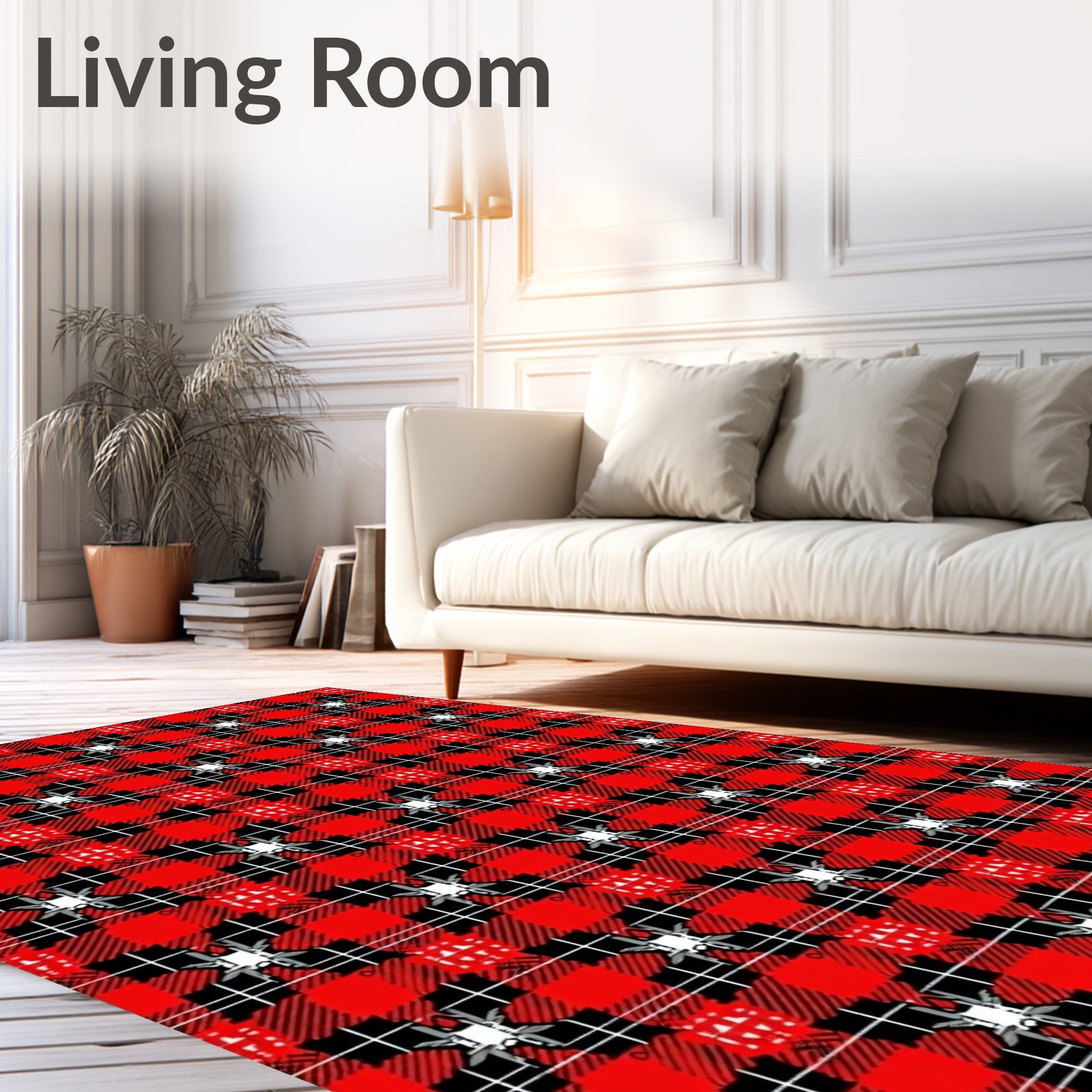 Red Black Gingham Starburst Rug