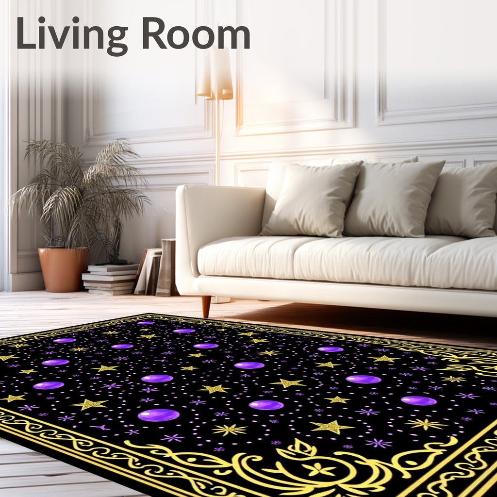 Cosmic Yellow Star Purple Orb Rug