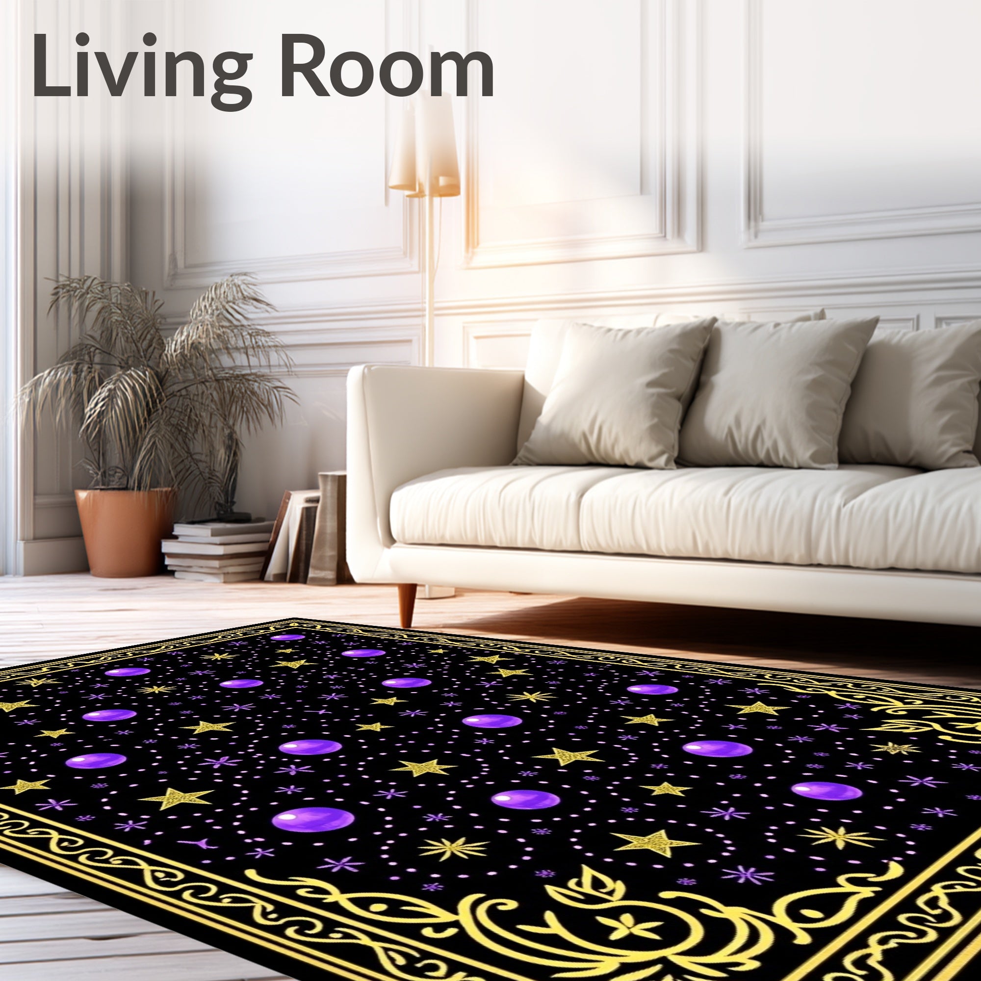 Cosmic Yellow Star Purple Orb Rug