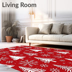 Red White Christmas Tree Snowflake Repeat Rug