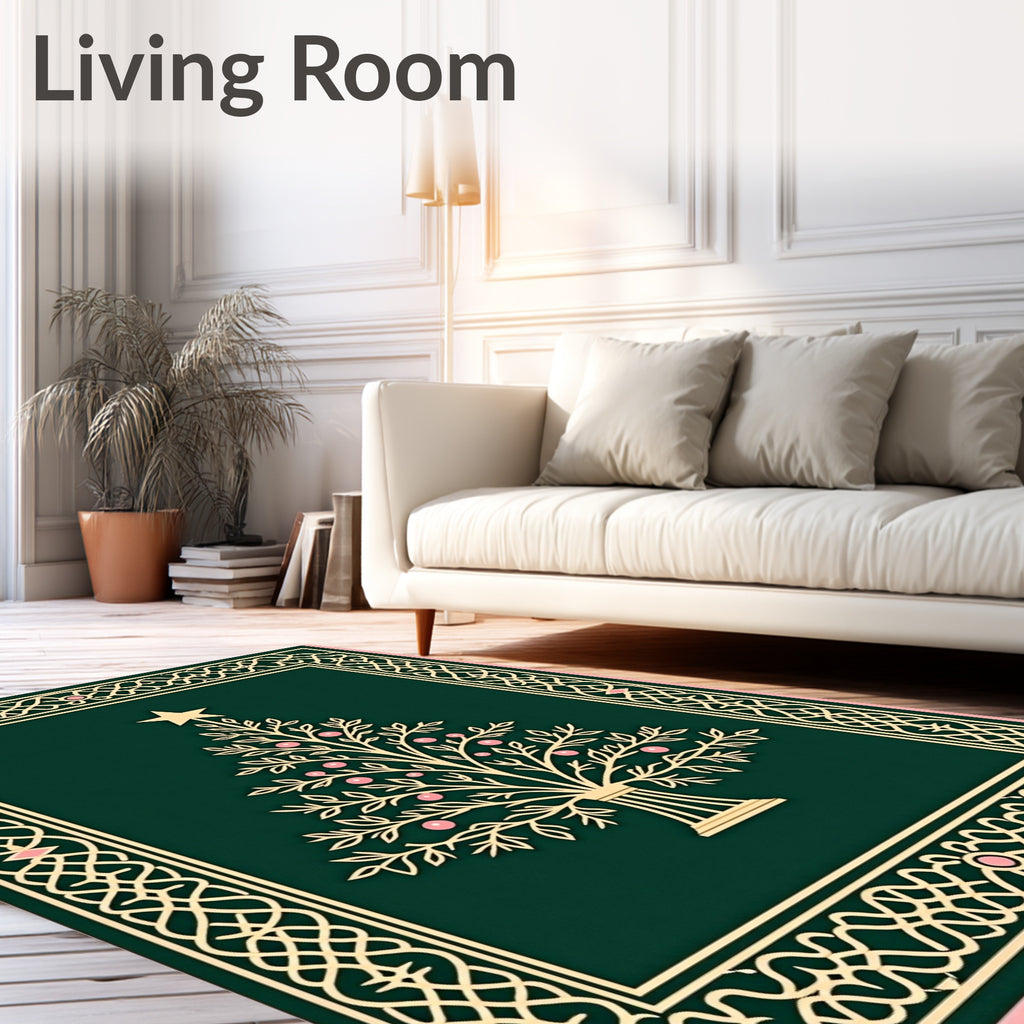 Festive Green Gold Christmas Tree Rug