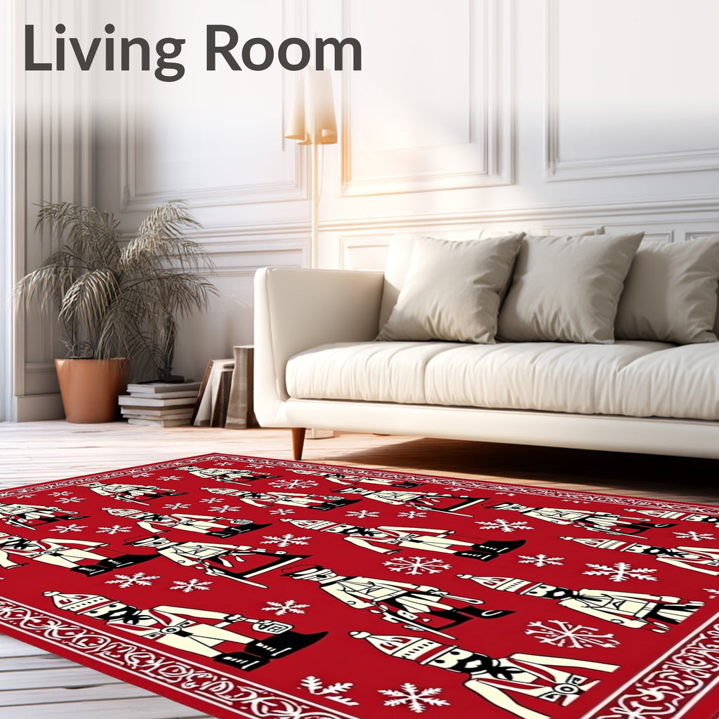 Red Cream Soldier Snowflakes Border Rug