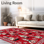 Red Cream Soldier Snowflakes Border Rug