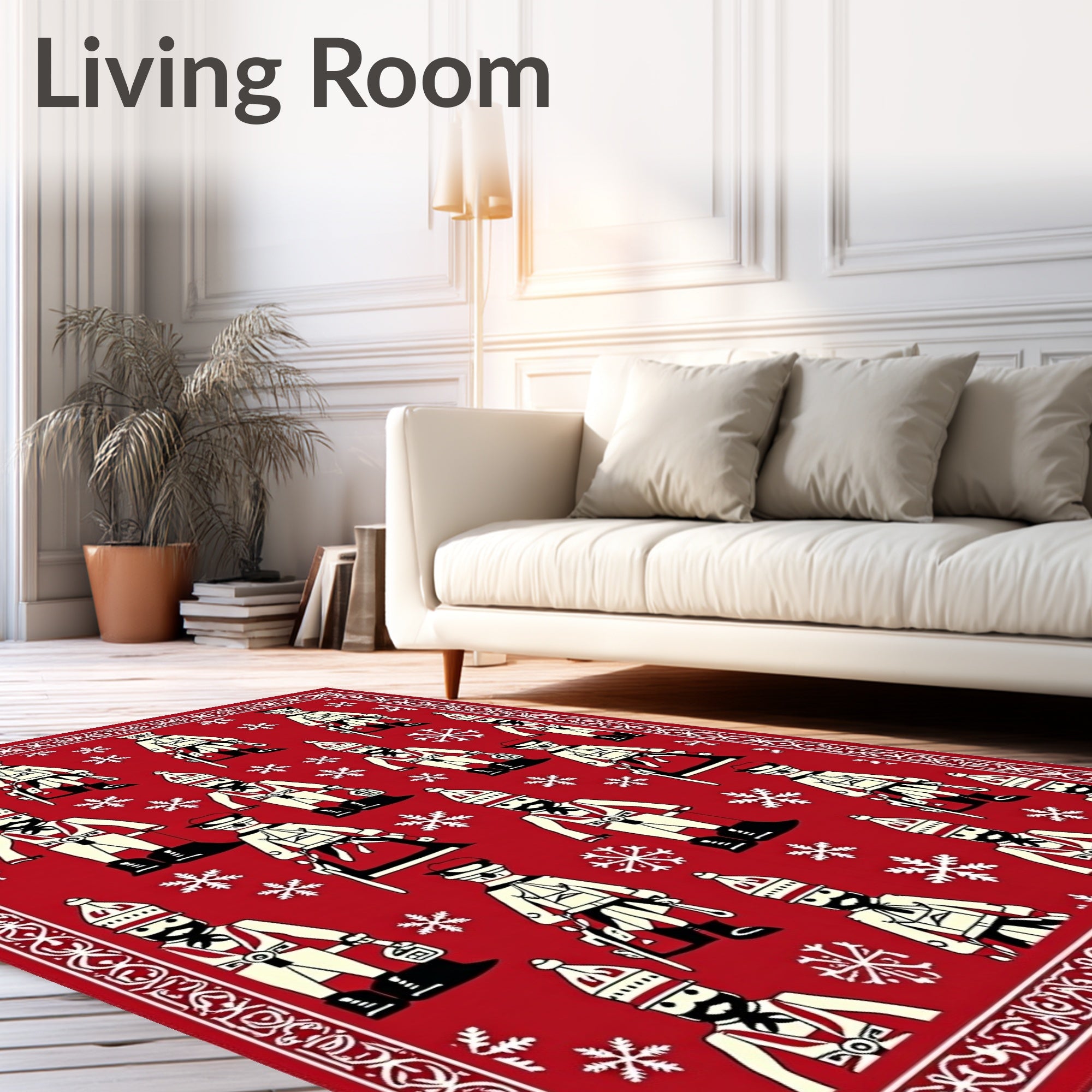 Red Cream Soldier Snowflakes Border Rug