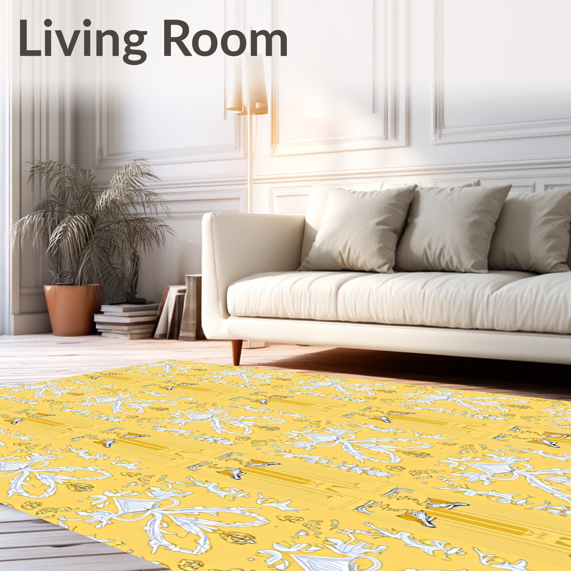 Yellow White Art Nouveau Floral Arch Rug