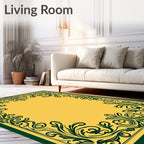 Classic Emerald Scrollwork Gold Rug