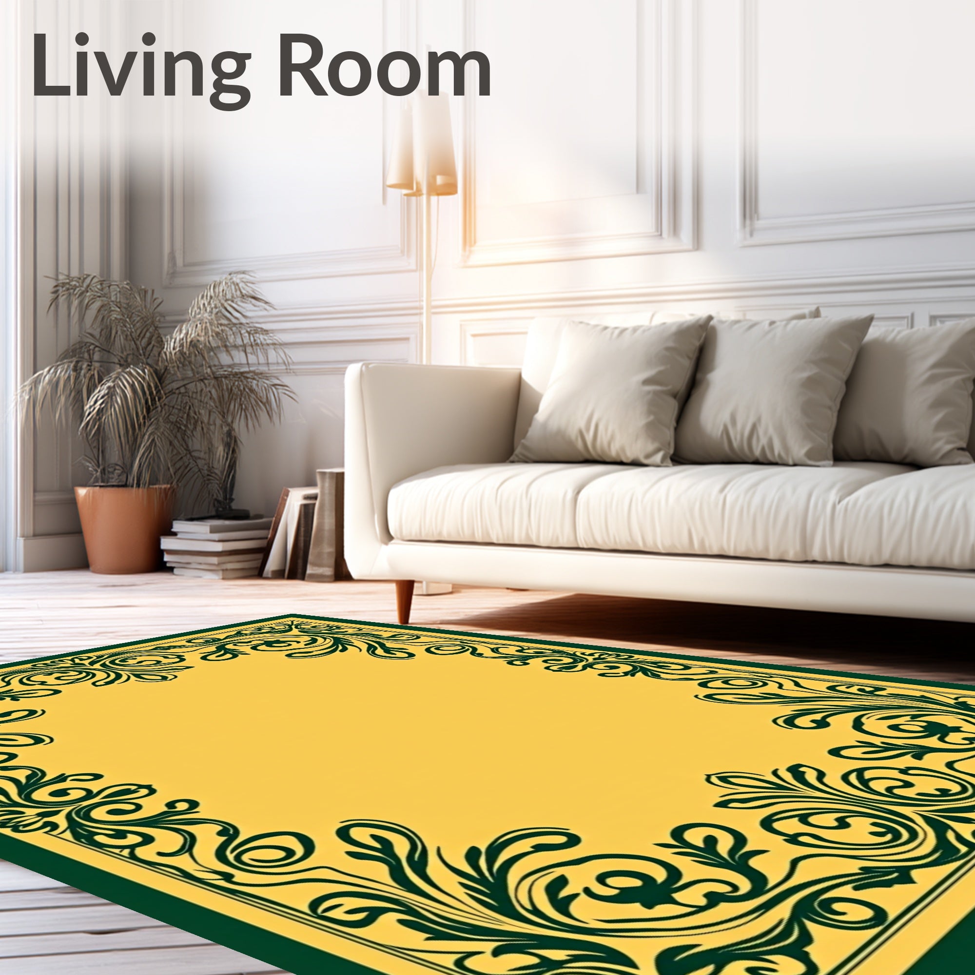 Classic Emerald Scrollwork Gold Rug