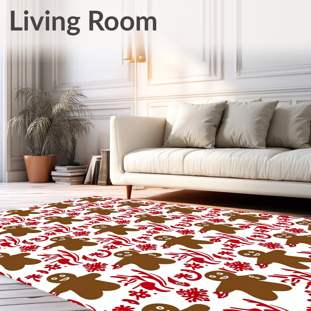 Brown Gingerbread Man Red Snowflake Rug