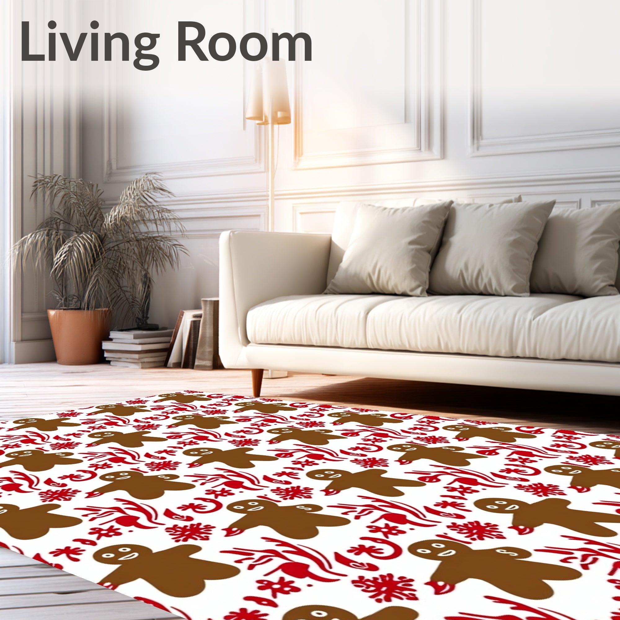 Brown Gingerbread Man Red Snowflake Rug