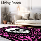 Black White Pink Skull Floral Rug