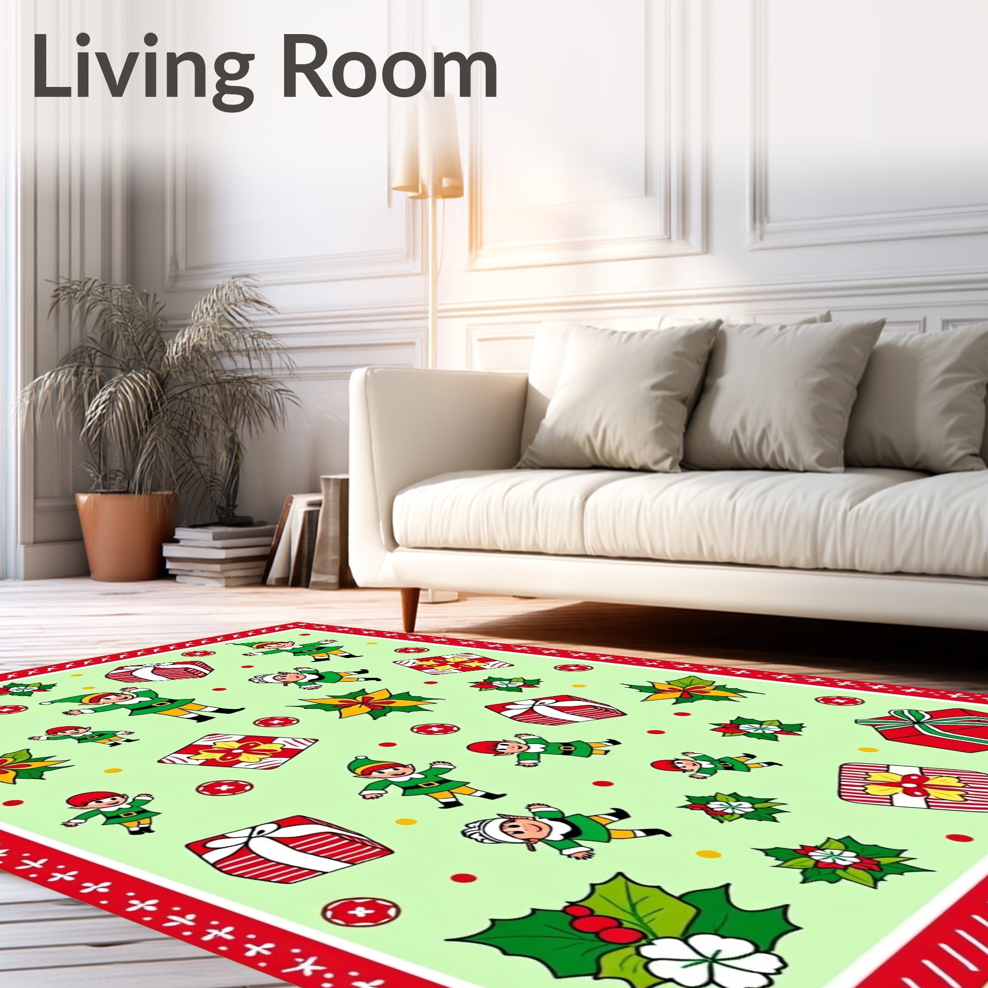 Jolly Elf Gift Holiday Playful Scene Rug