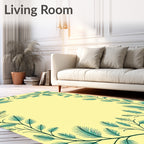 Teal Pine Branch Frame Yellow Rug