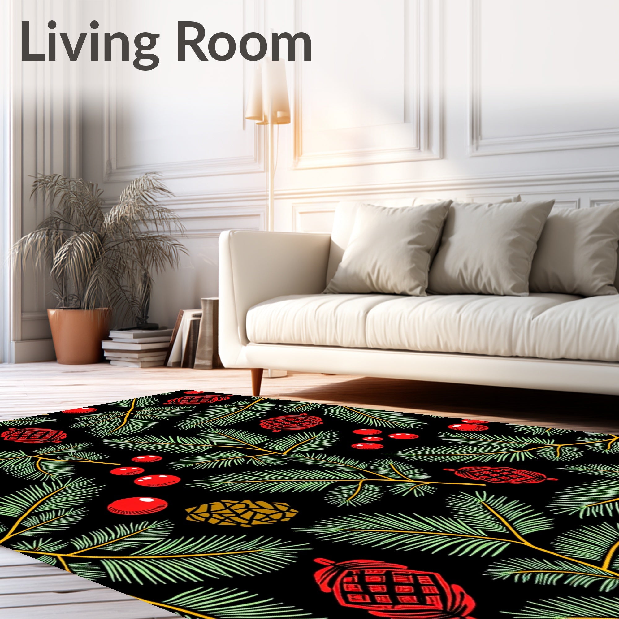 Crimson Berry Pine Branch Arrangement Rug