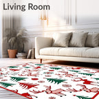 Festive Red Green Reindeer Christmas Trees Rug