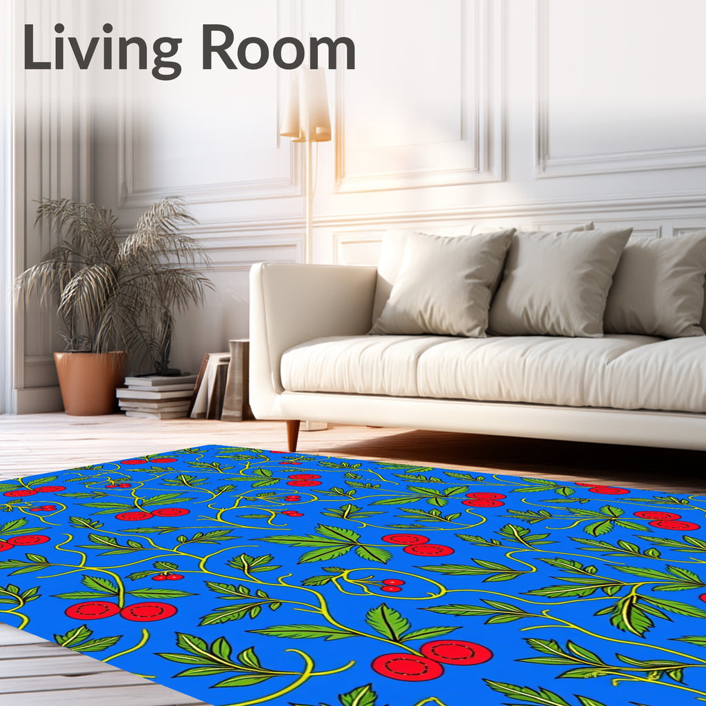 Vibrant Blue Cherry Blossom Vine Rug