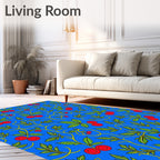 Vibrant Blue Cherry Blossom Vine Rug
