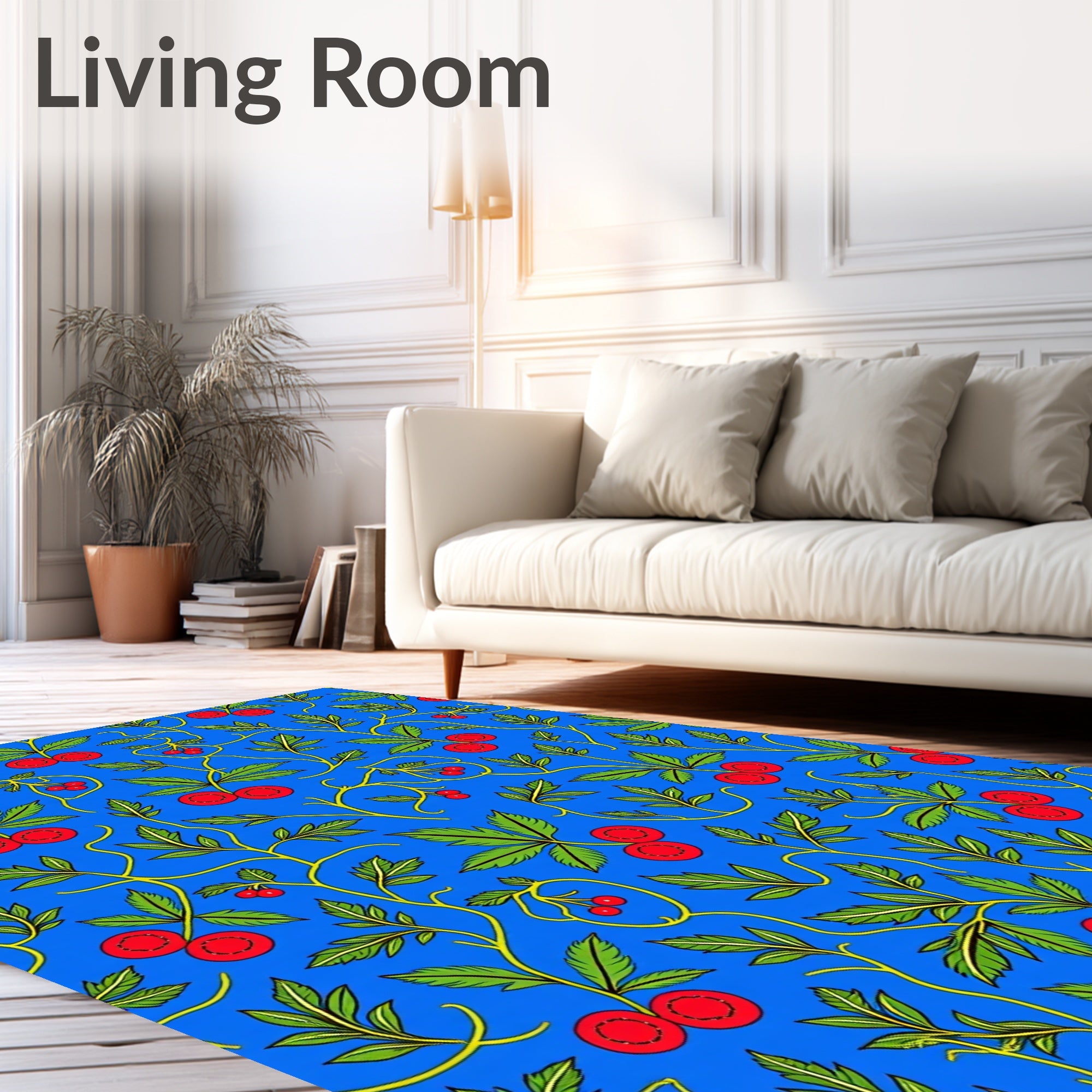 Vibrant Blue Cherry Blossom Vine Rug