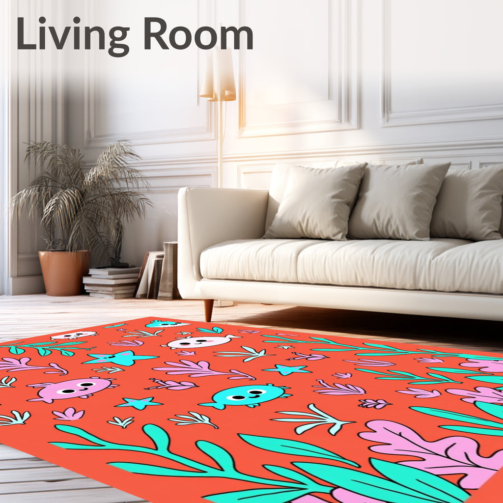 Coral Sea Creatures Aquatic Botanical Collage Rug